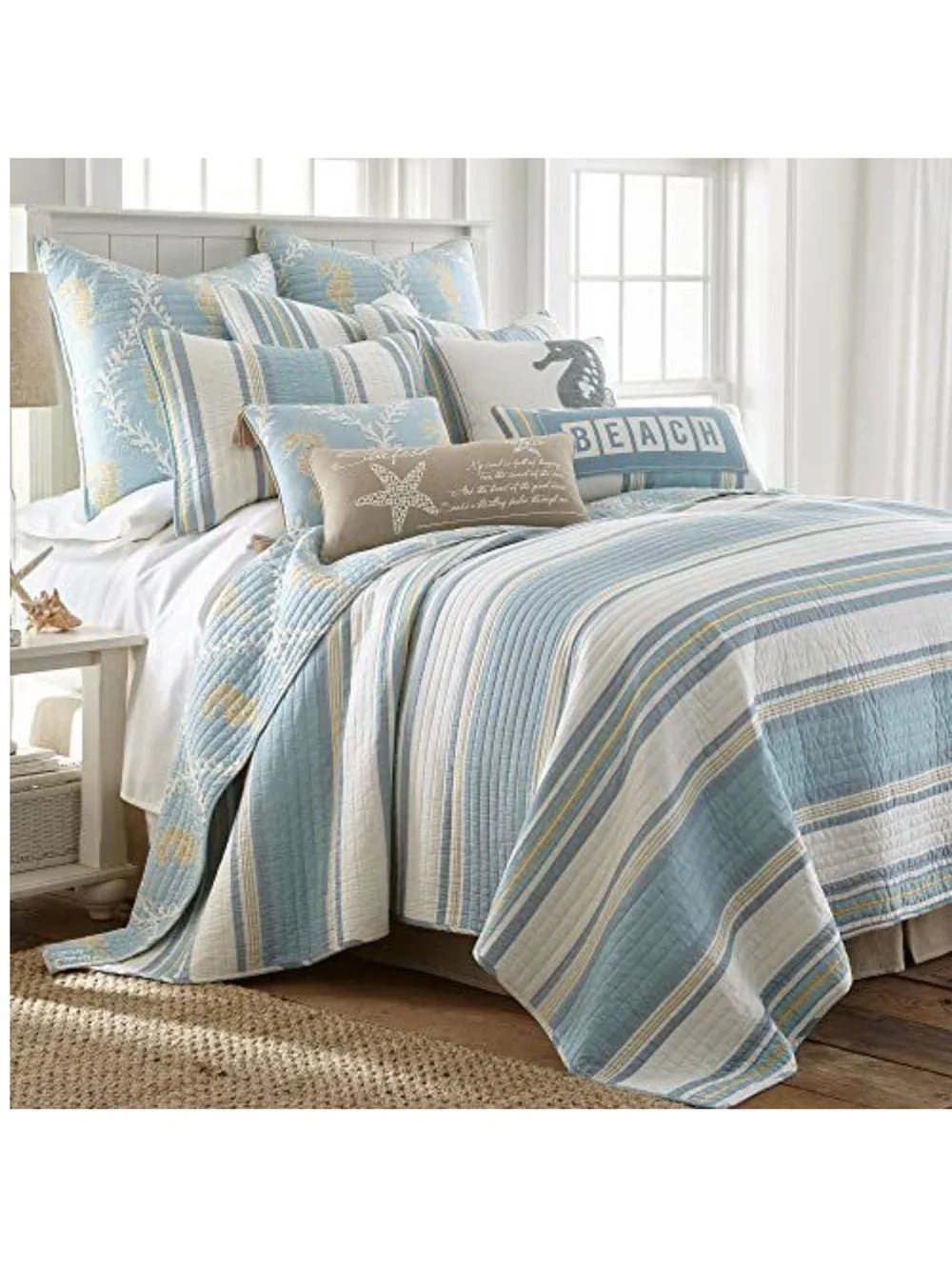 Coastal Stripe Blue and White Quilt Set Levtex